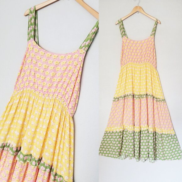 Relaxx By Exist Mixed Print Tiered Maxi Dress 1XL Ditsy Floral Cottagecore Boho - Picture 1 of 13